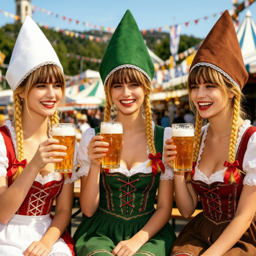 Damen nan traditionelle Trachtenhaube aus Baumwollvelours mit feinem Spitzenrand für Dirndl Drune