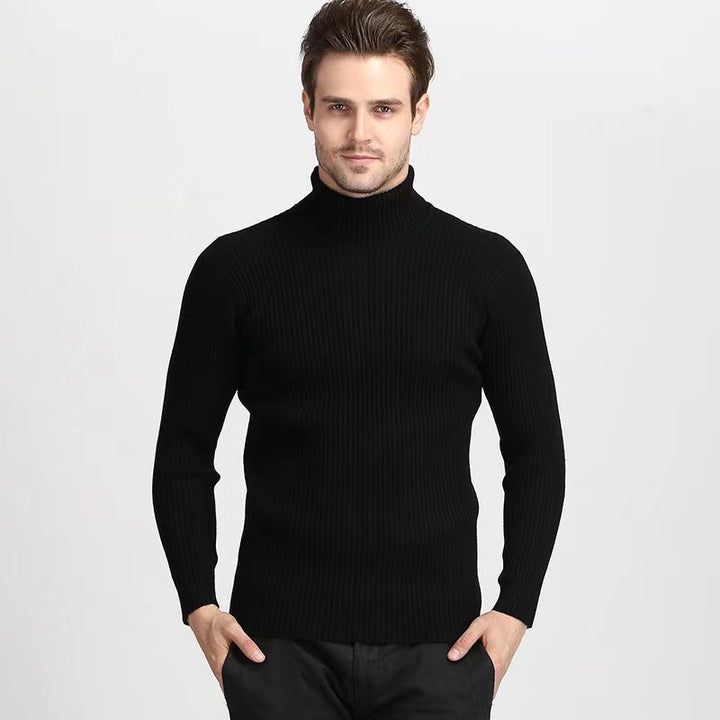 Herren nan Rippstrick Rollkragenpullover figurnaher elastischer Feinstrick Drune