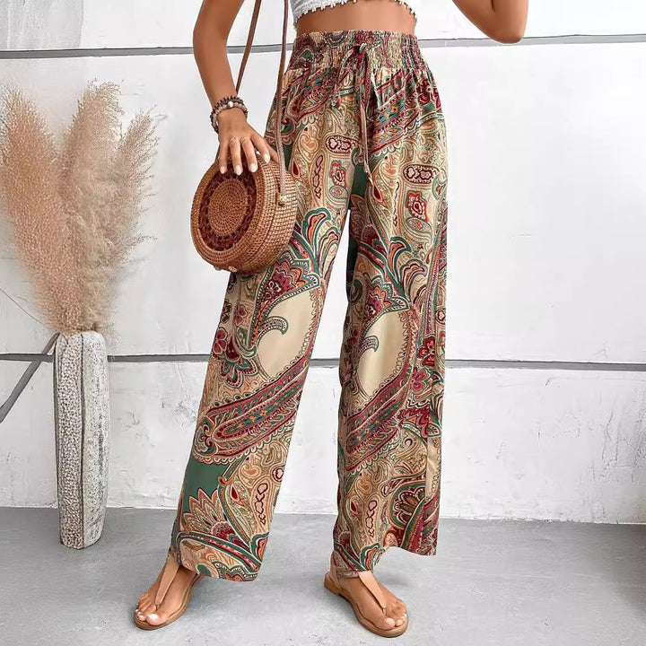 Damen weite Palazzo-Hose mit elastischem Bund und elegantem Paisleymuster Drune