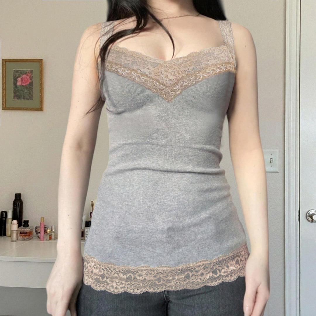 Damen Spaghettiträgershirt mit Spitze Drune