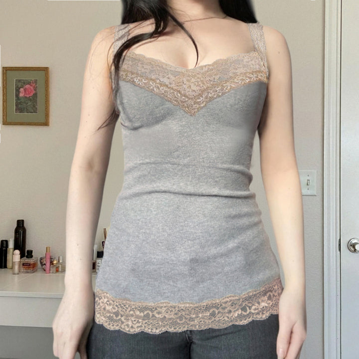 Damen Spaghettiträgershirt mit Spitze Drune