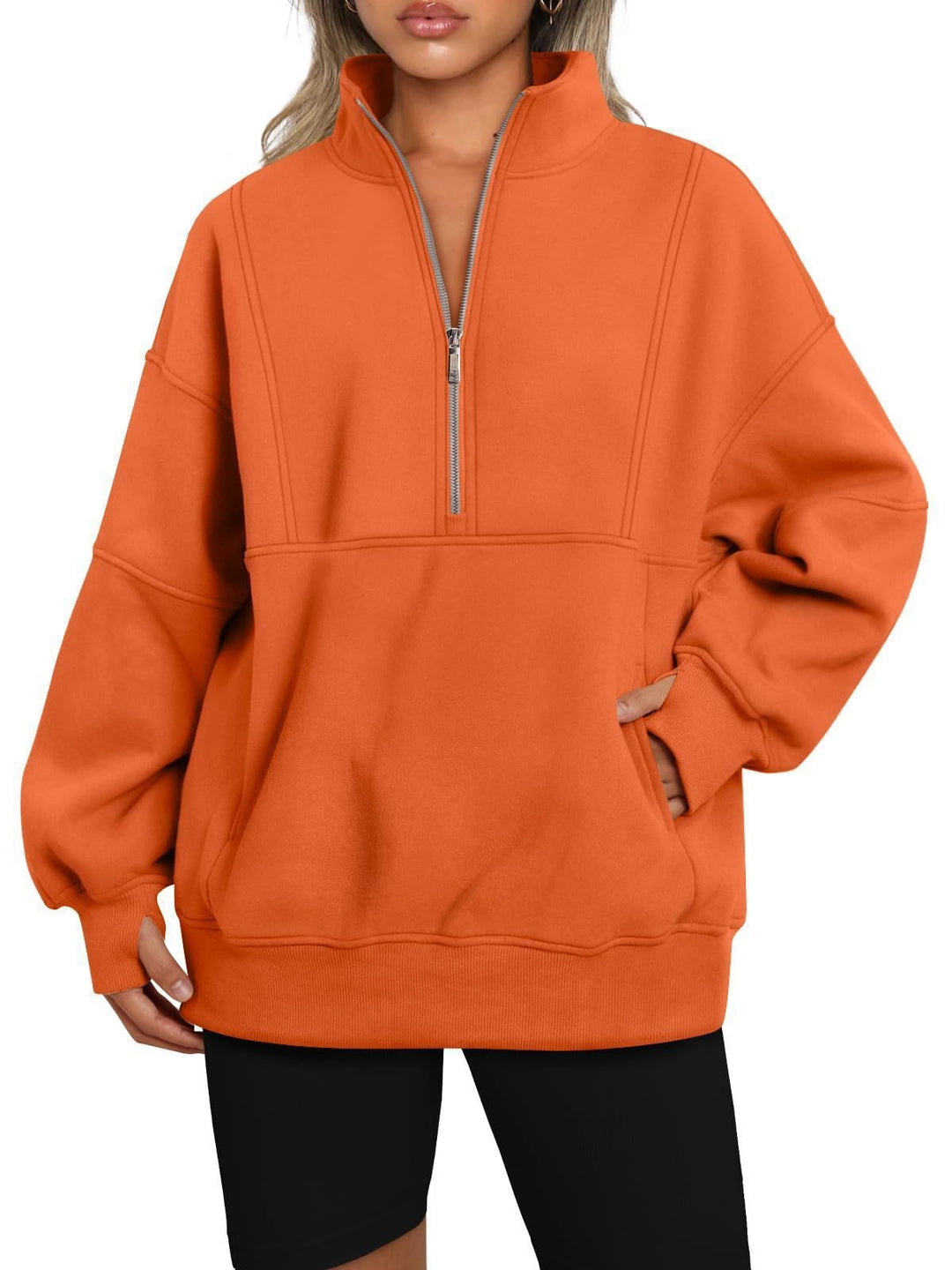 Damen Sportlicher Hoodie mit hohem Kragen und Reißverschluss Drune
