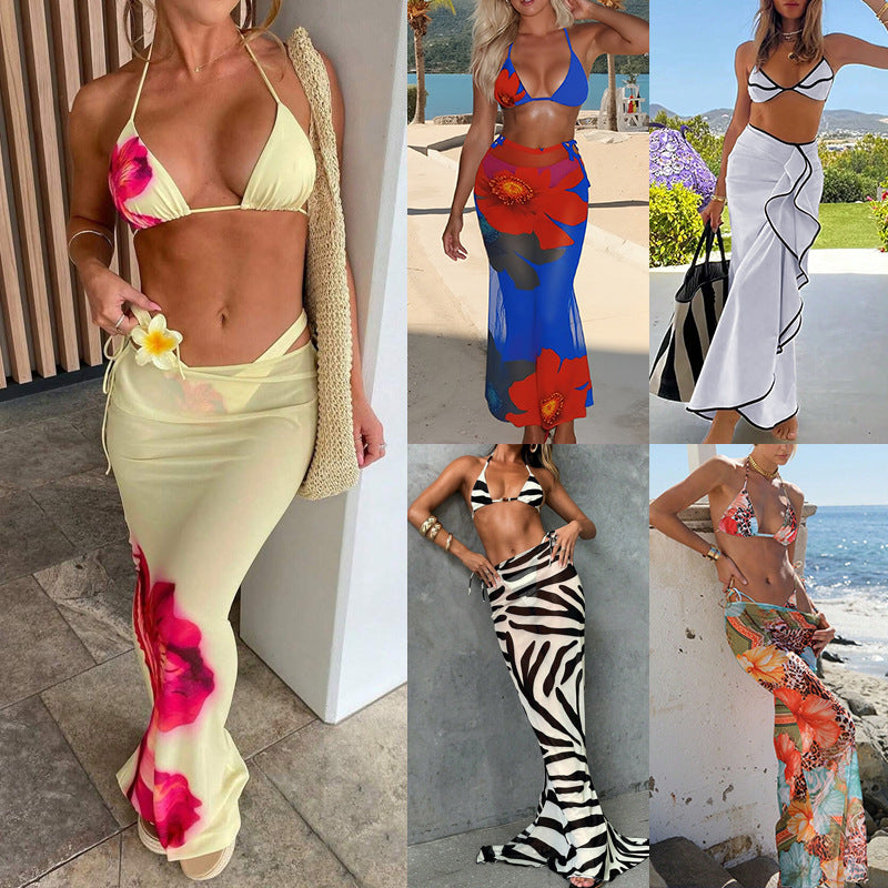 Damen Triangel-Bikini mit elegantem Wickelrock und tierischem Muster Drune
