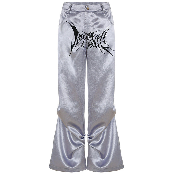 Damen Satin-Hosen mit dekorativem Grafikdruck und weitem Bein Drune