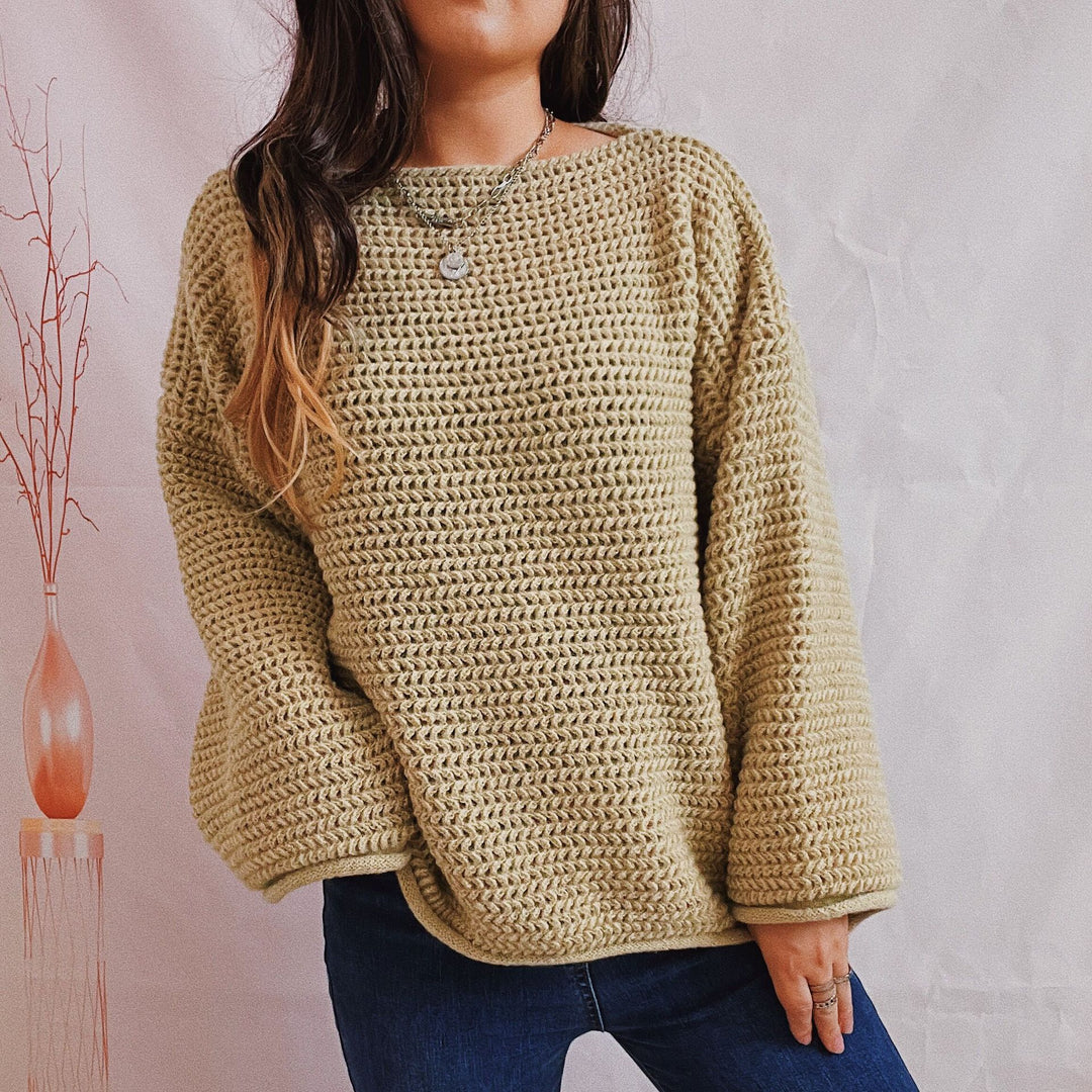Damen Grobstrickpullover mit weitem Schnitt und lässigen Ärmeln Drune
