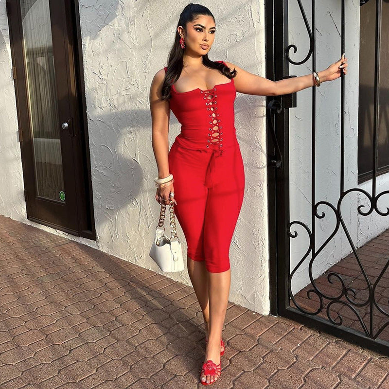 Damen Figurbetontes Midikleid mit Schnürung Drune