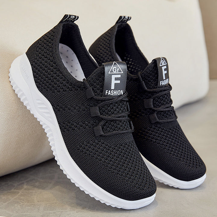 Damen nan ultraleichter 3D-Strick Slip-On Sneaker mit elastischer Schnürung, Zuglasche und dämpfender EVA-Mittelsohle Drune