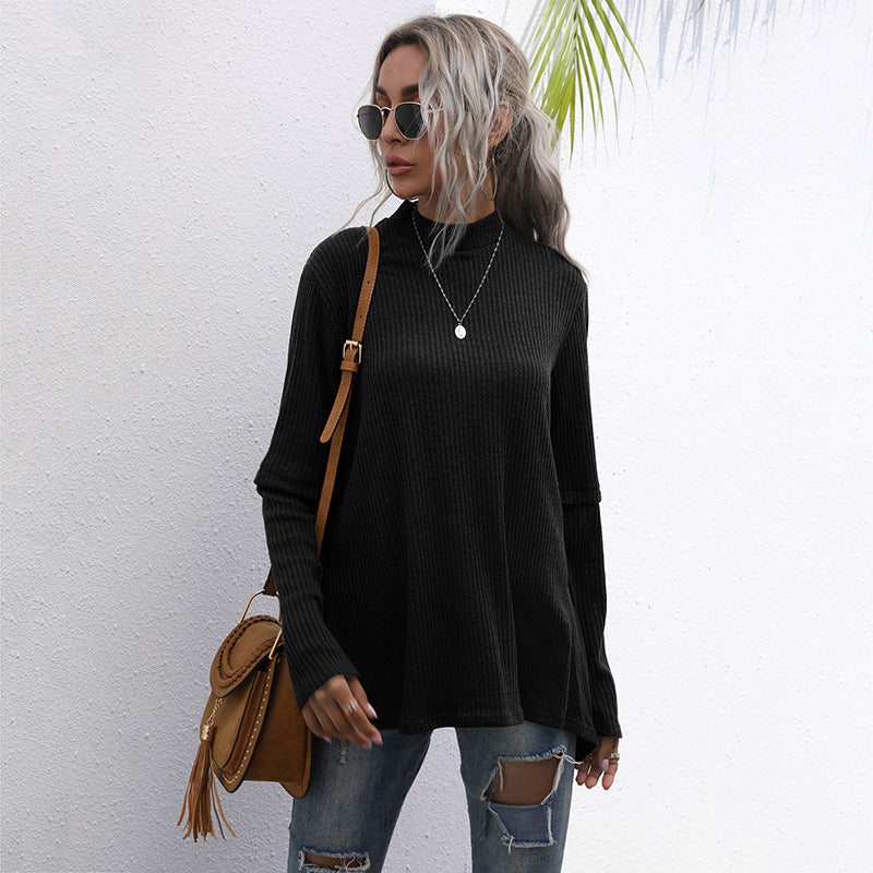 Damen lässiger Pullover mit hohem Kragen und strukturiertem Waffelmuster Drune