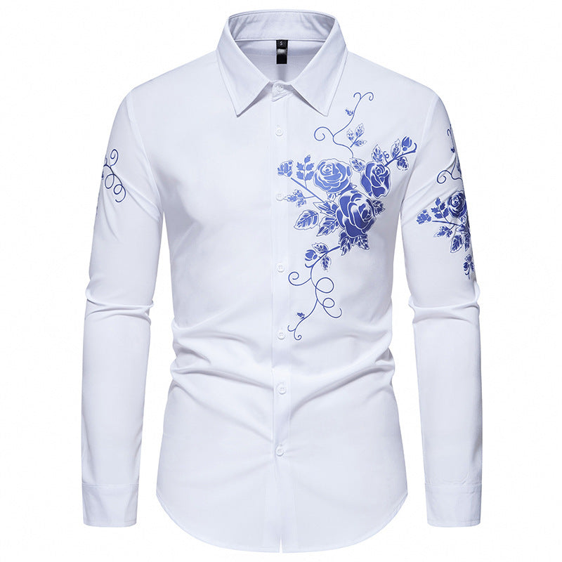 Herren Langarmhemd mit floralem Stickdesign Drune