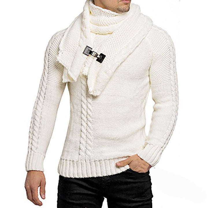 Herren nan Strickpullover mit überlappendem Schalkragen und Schnallenverschluss Drune