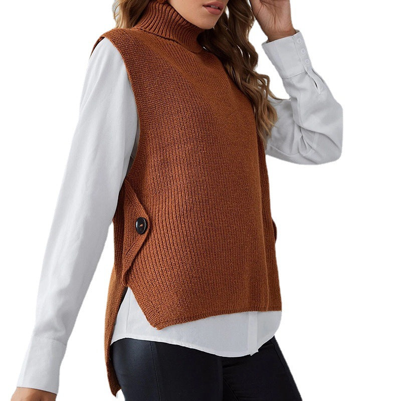 Damen Strickweste mit Stehkragen und Knopfdetails Drune