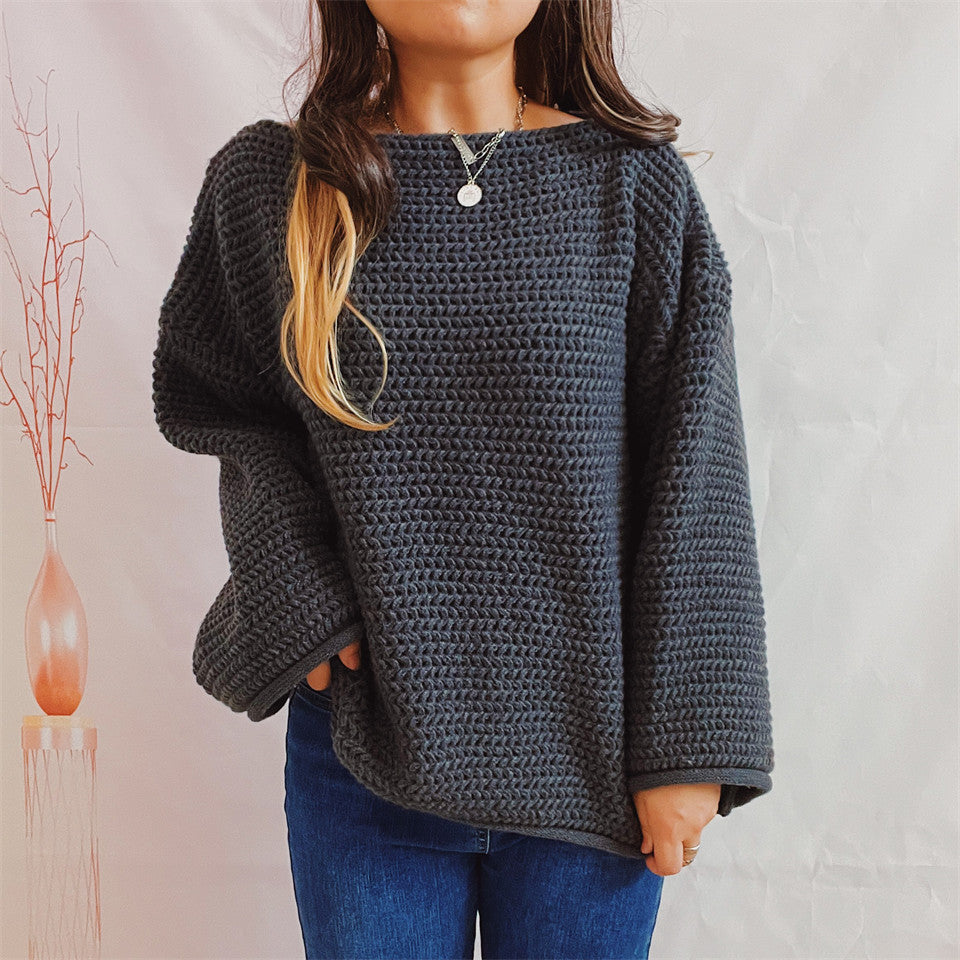 Damen Grobstrickpullover mit weitem Schnitt und lässigen Ärmeln Drune