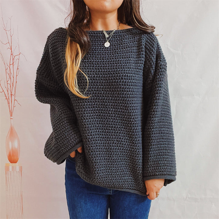 Damen Grobstrickpullover mit weitem Schnitt und lässigen Ärmeln Drune