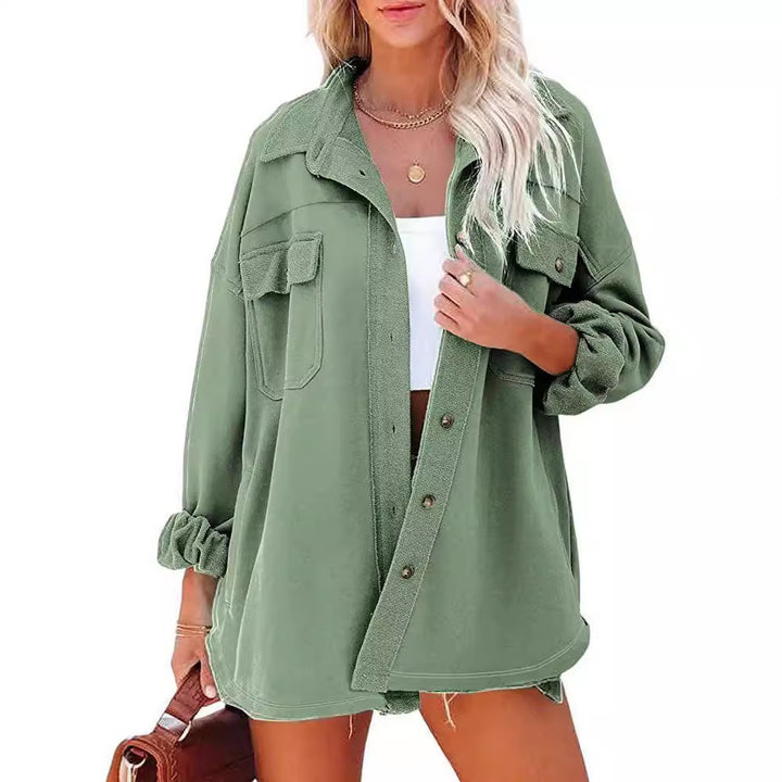 Damen lässige Oversized-Hemdjacke mit praktischen Taschen und modernem Schnitt Drune
