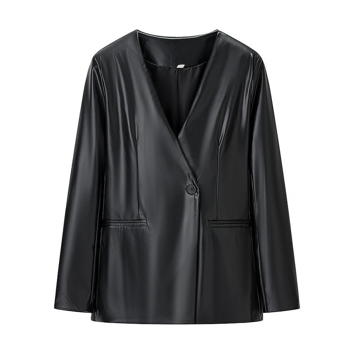 Damen elegante Kunstlederjacke Drune