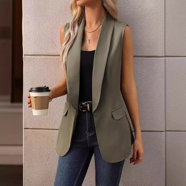 Damen ärmellose Blazerjacke mit schickem Revers Drune