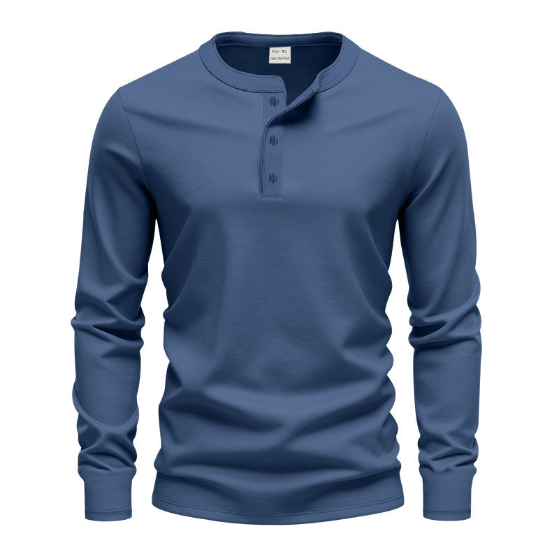 Herren nan tailliertes Langarm-Henleyshirt mit Stehkragen, feinem Baumwollstretch und Rippbündchen Drune