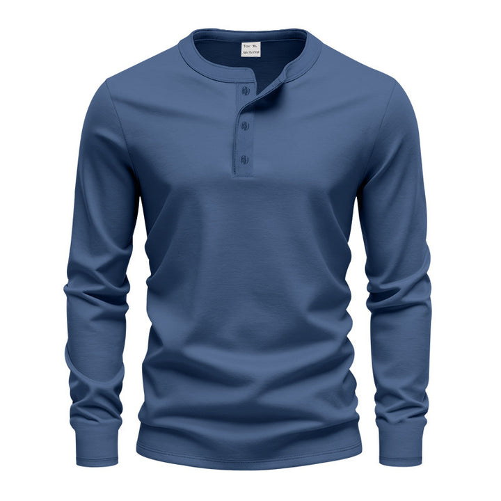 Herren nan tailliertes Langarm-Henleyshirt mit Stehkragen, feinem Baumwollstretch und Rippbündchen Drune