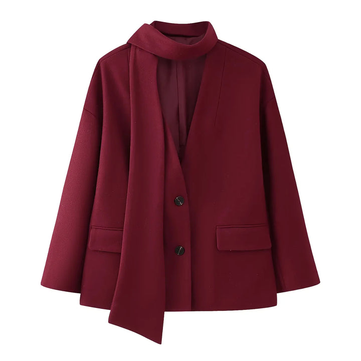 Damen elegante Blazerjacke mit abnehmbarem Schal Drune