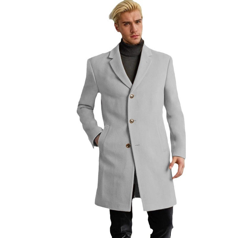 Herren eleganter Langmantel mit goldenen Knöpfen und klassischem Schnitt Drune
