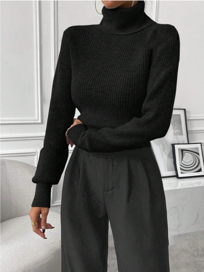 Damen Rippstrickpullover mit hohem Kragen und lässiger Passform Drune