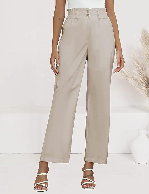Damen weite Stoffhose mit elastischem Bund und modischen Knopfdetails Drune