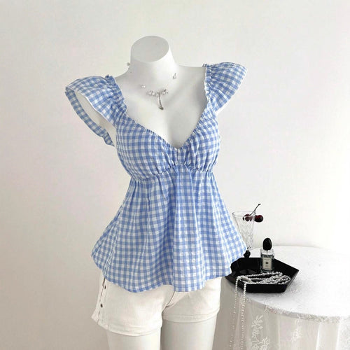 Damen luftige V-Ausschnitt Bluse mit Rüschendetails Drune