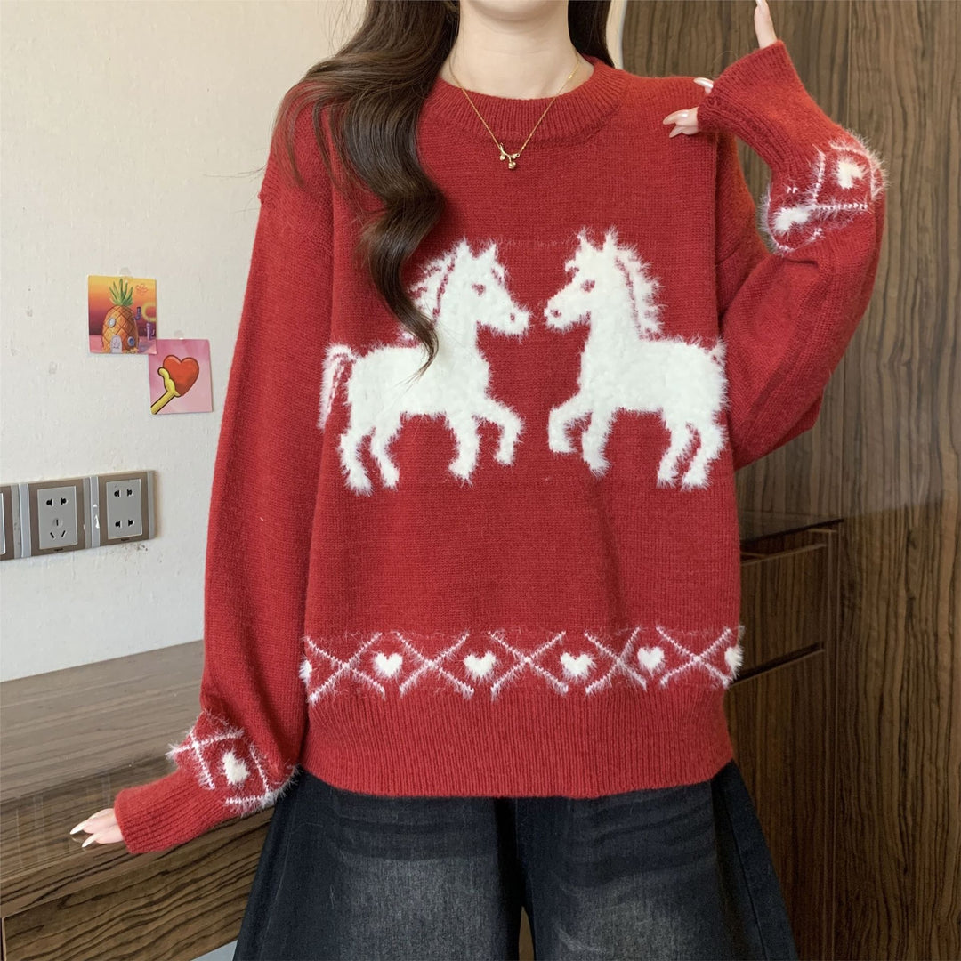 Damen kuscheliger Pullover mit Einhorn-Muster Drune