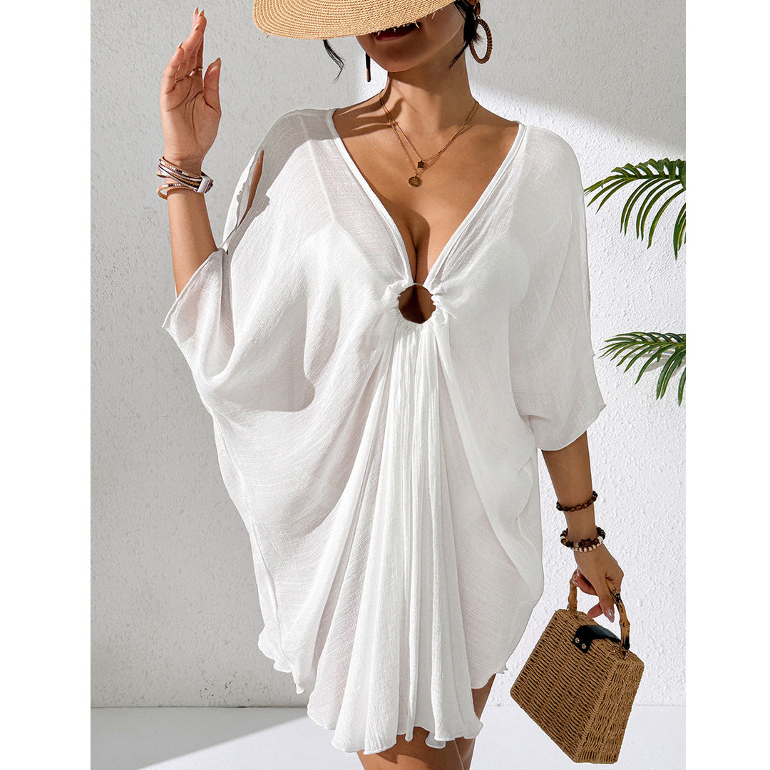 Damen Strandkleid mit tiefem V-Ausschnitt und lockerem Schnitt Drune
