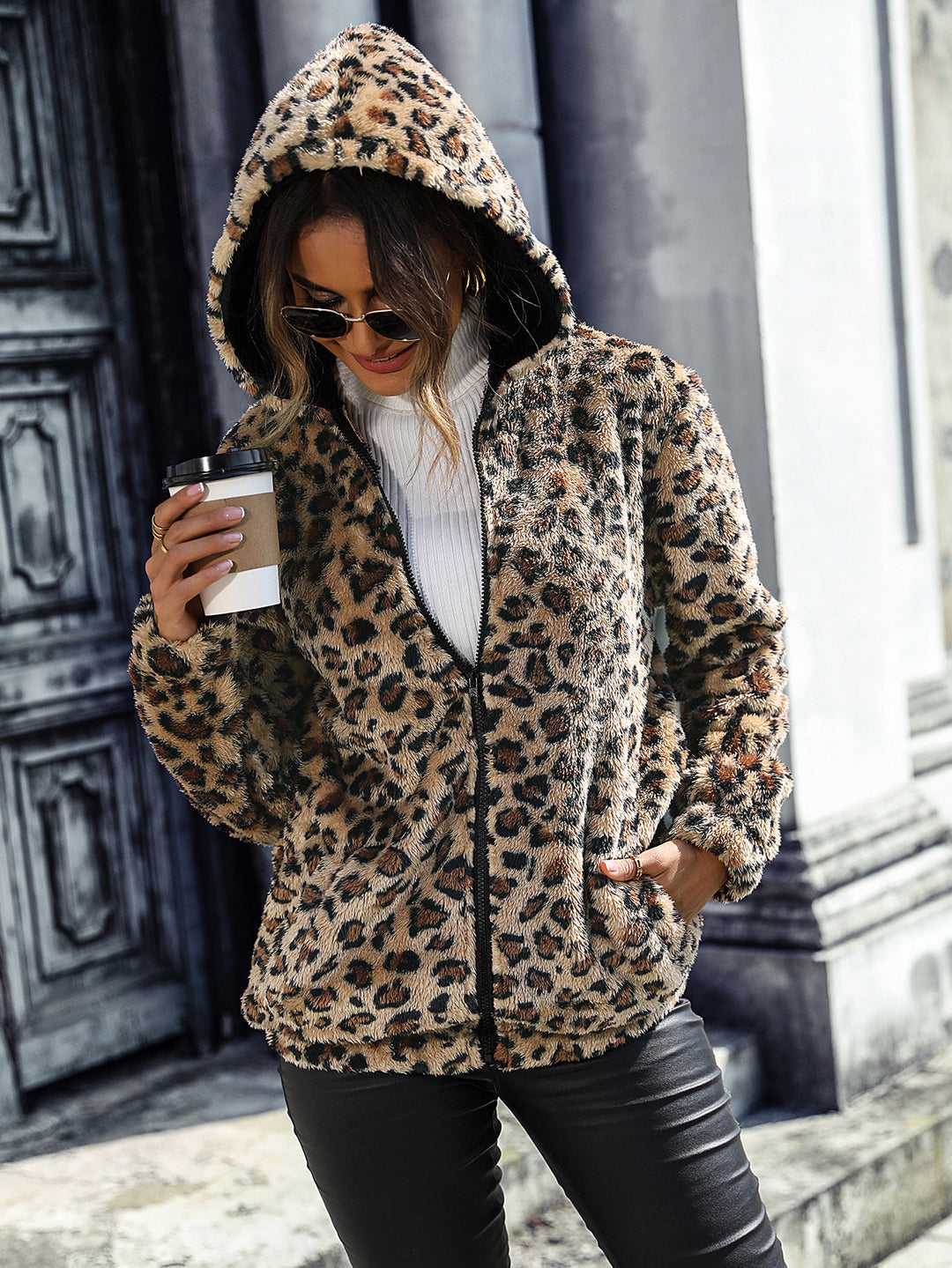 Damen Urbaner Kuscheljacke mit Leopardenmuster Drune