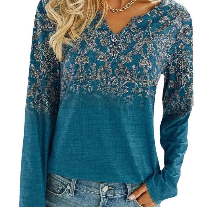 Damen V-Ausschnitt Bluse mit floralem Design Drune