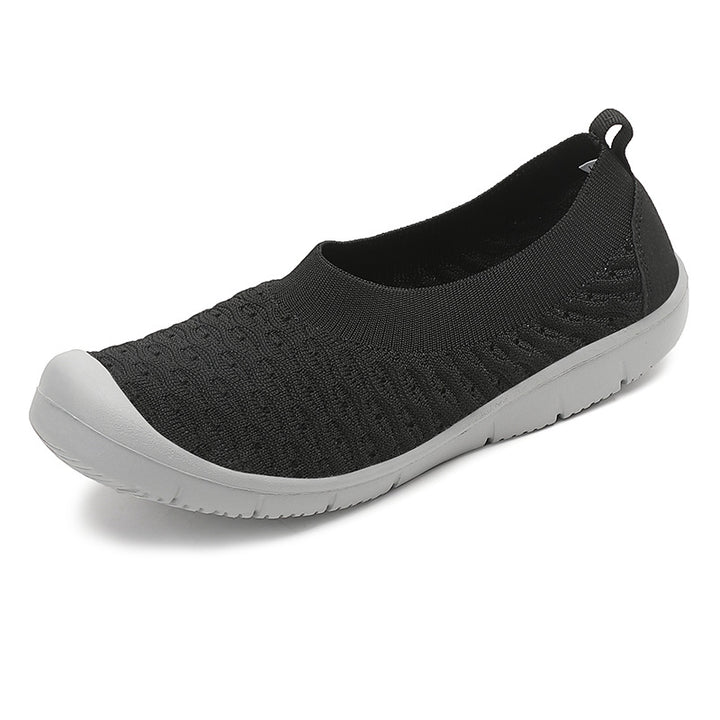 Damen nan atmungsaktiver Strick-Ballerina-Slipper mit verstärkter Zehenkappe elastischem Einstieg und flexibler Profilsohle Drune