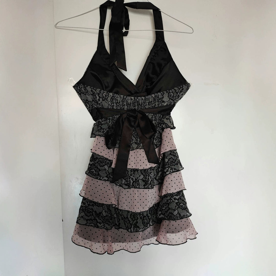 Damen Rüschen Kleid mit Spitzenoberteil Drune