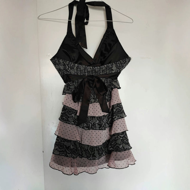 Damen Rüschen Kleid mit Spitzenoberteil Drune