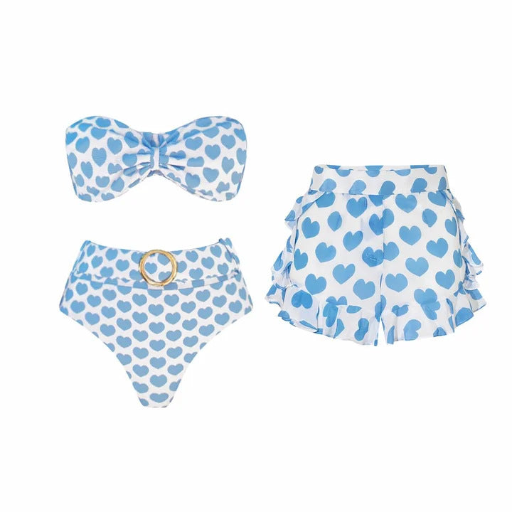 Damen Bikiniset mit Bandeau-Oberteil und Rüschenshorts Drune