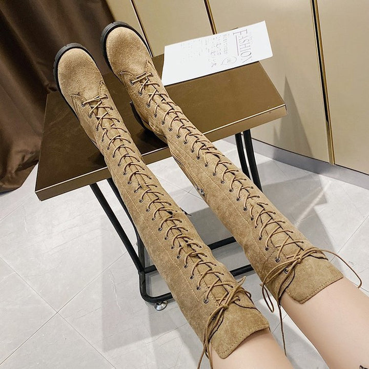 Damen Overknee-Stiefel mit raffinierter Schnürung und robustem Profil Drune