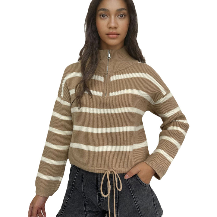 Damen Strickpullover mit hochgeschlossenem Kragen und Reißverschluss Drune