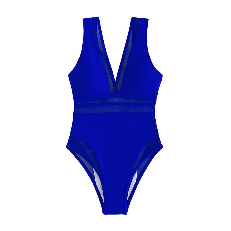 Damen Sportlicher Einteiler Badeanzug mit tiefem V-Ausschnitt Drune