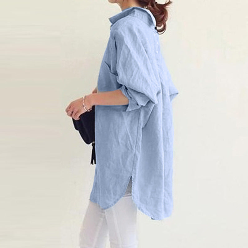 Damen Oversized Leinen Button-Up Tunika Drune