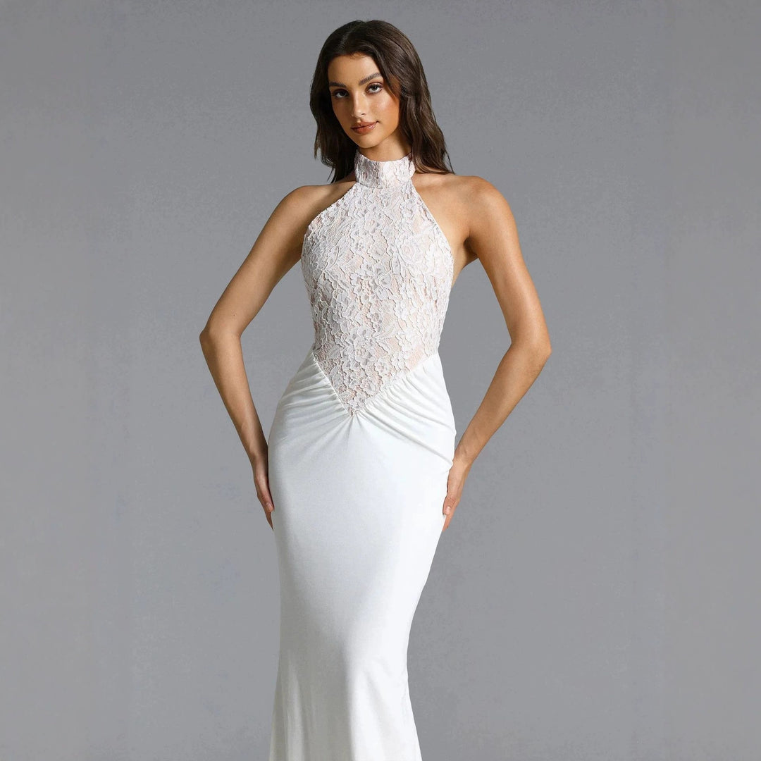 Damen Elegantes Bodenkonturen-Abendkleid mit Spitzenoberteil Drune