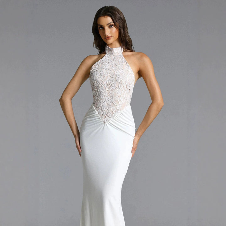 Damen Elegantes Bodenkonturen-Abendkleid mit Spitzenoberteil Drune