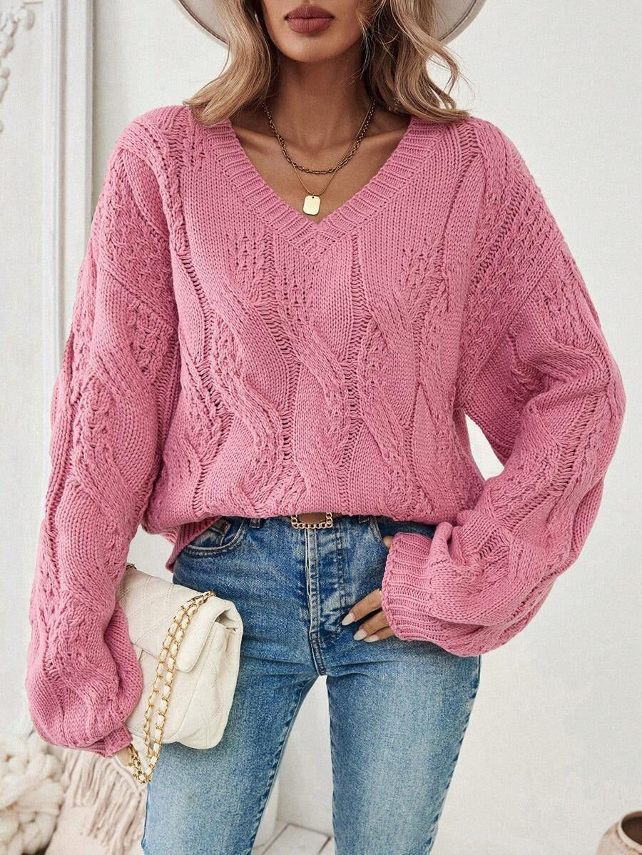 Damen Grobstrickpullover mit modischem V-Ausschnitt und strukturiertem Design Drune