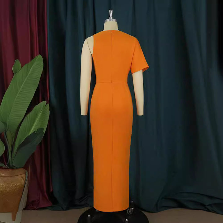Damen figurbetontes Maxikleid mit tiefem V-Ausschnitt und elegantem Schlitz Drune