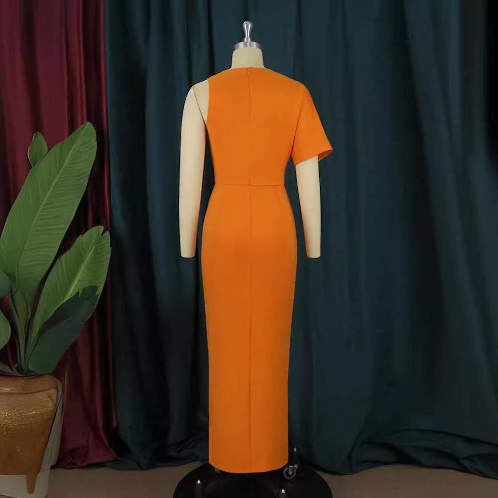Damen Figurbetontes Maxikleid mit V-Ausschnitt und Seitenschlitz Drune