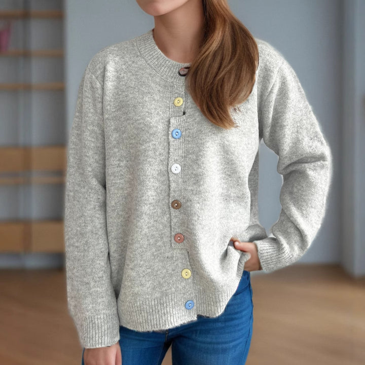 Damen kuschelige Strickjacke mit bunten Knopfdetails Drune
