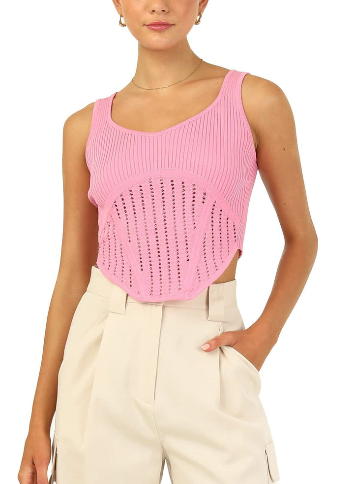 Damen Crop-Top mit strukturiertem Netzlook und hohem Schnitt Drune