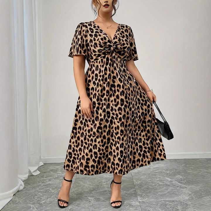 Damen Maxikleid mit raffiniertem Knotendesign und modernem Tiermuster Drune