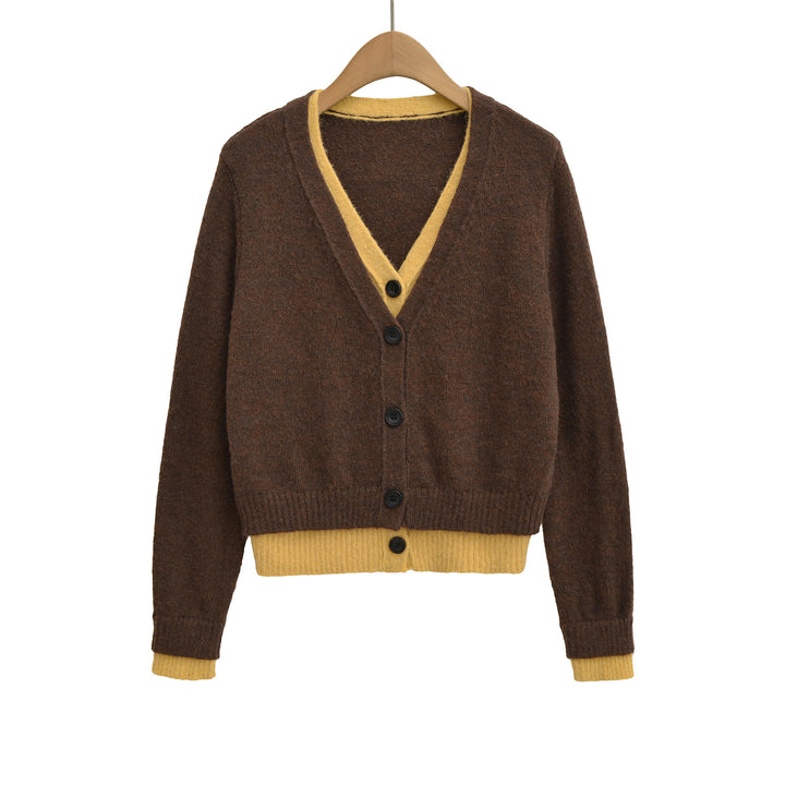 Damen elegante Strickjacke mit tiefem V-Ausschnitt und dekorativen Knöpfen Drune