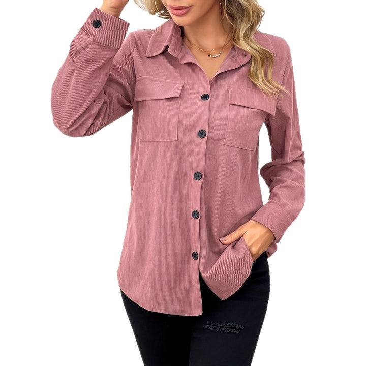Damen lässige Cordjacke mit praktischen Taschen und Knopfverschluss Drune