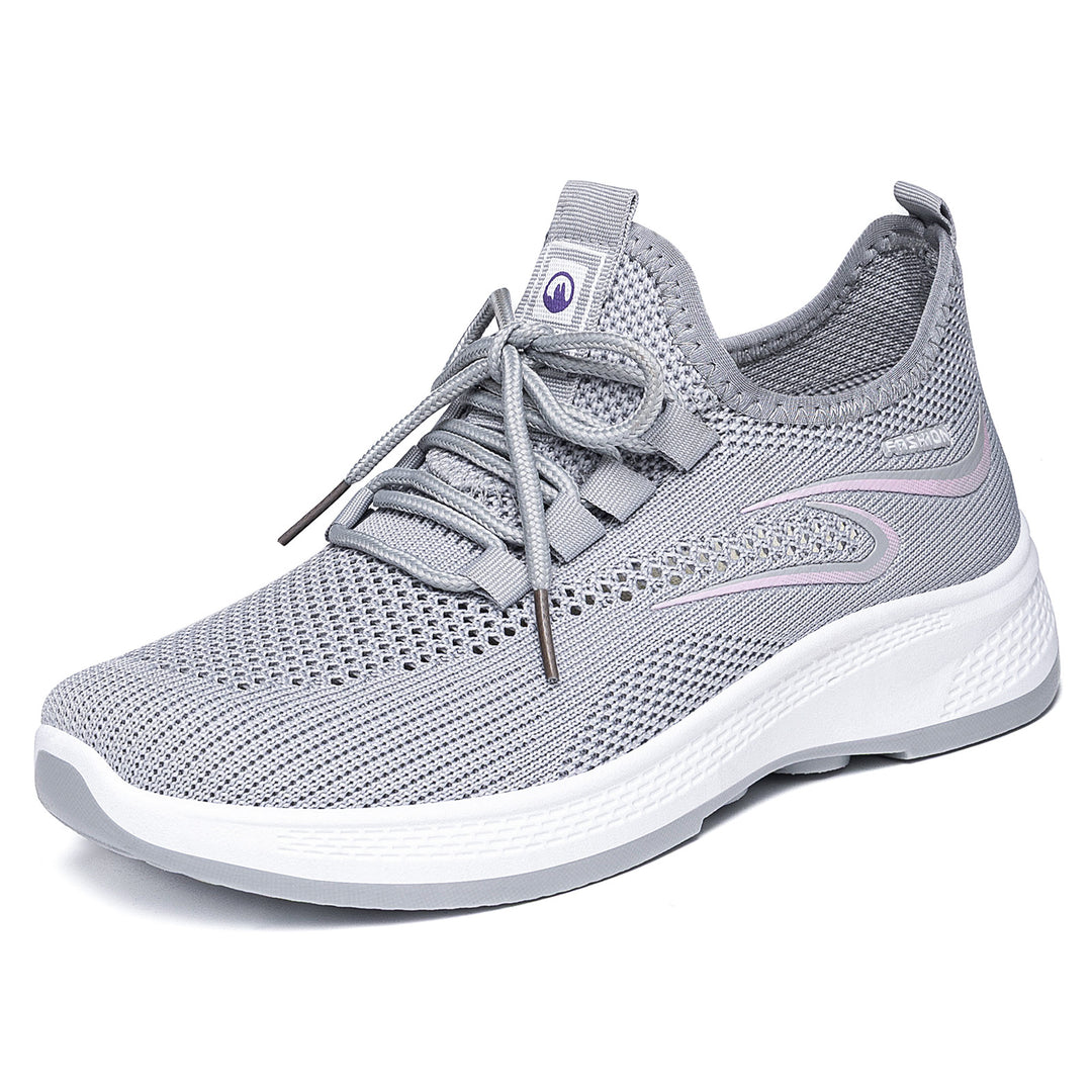 Damen nan atmungsaktiver Strick-Freizeitsneaker mit elastischer Schnürung und stoßabsorbierender Keilsohle Drune